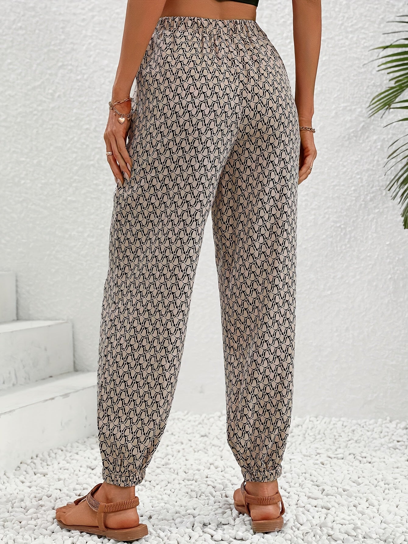 Allover Print Drawstring Pants Casual Elastic Waist Long Length Pants