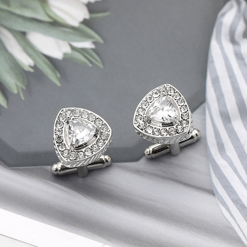 Men's Triangle Cufflinks with Artificial Diamonds