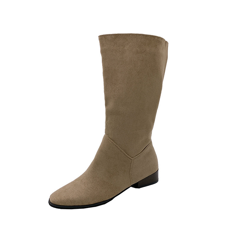 Women's Mid Calf Boots Block Heel Square Toe Slip On Comfortable Boots