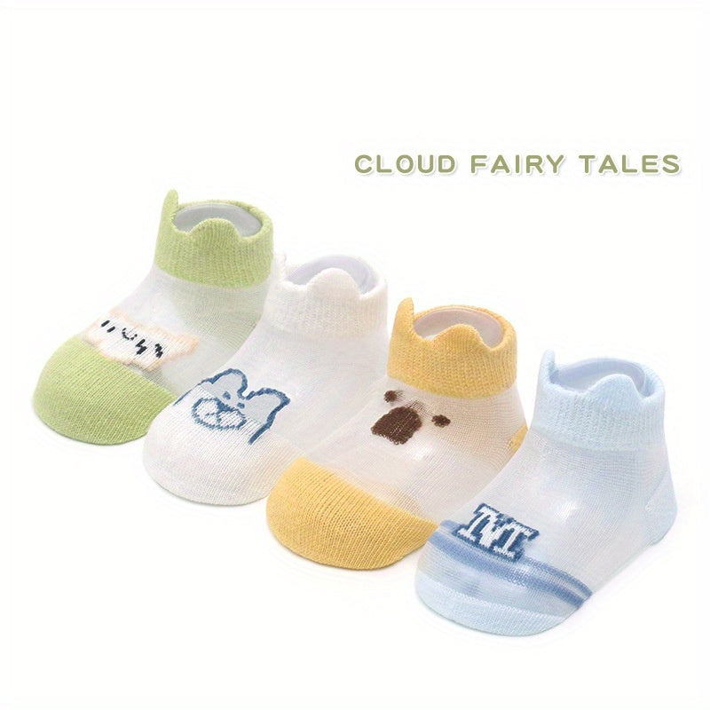4pairs Boys Mesh Ice Silk Cartoon Ankle Socks