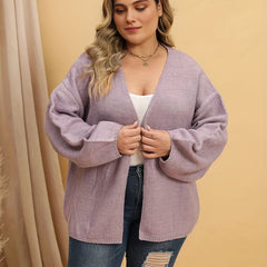 Casual Cardigan Women's Plus Solid Long Sleeve Open Front