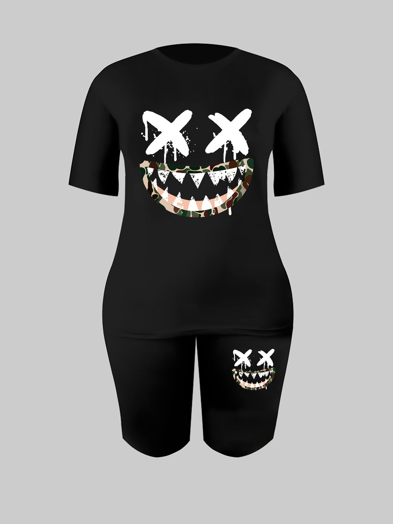 Plus Size Graphic Print Tee & Biker Shorts Set Women 2pcs Outfits