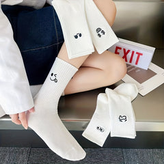 5 Pairs Expression Print Socks Cute Cartoon Crew Socks Women's Stockings