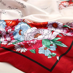 Vintage Flower Print Satin Scarf Large Shawl Women Head Wrap Bandana