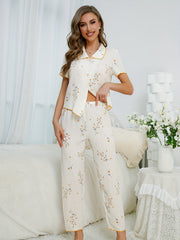 Floral Print Pajama Set Short Sleeve Top & Pants