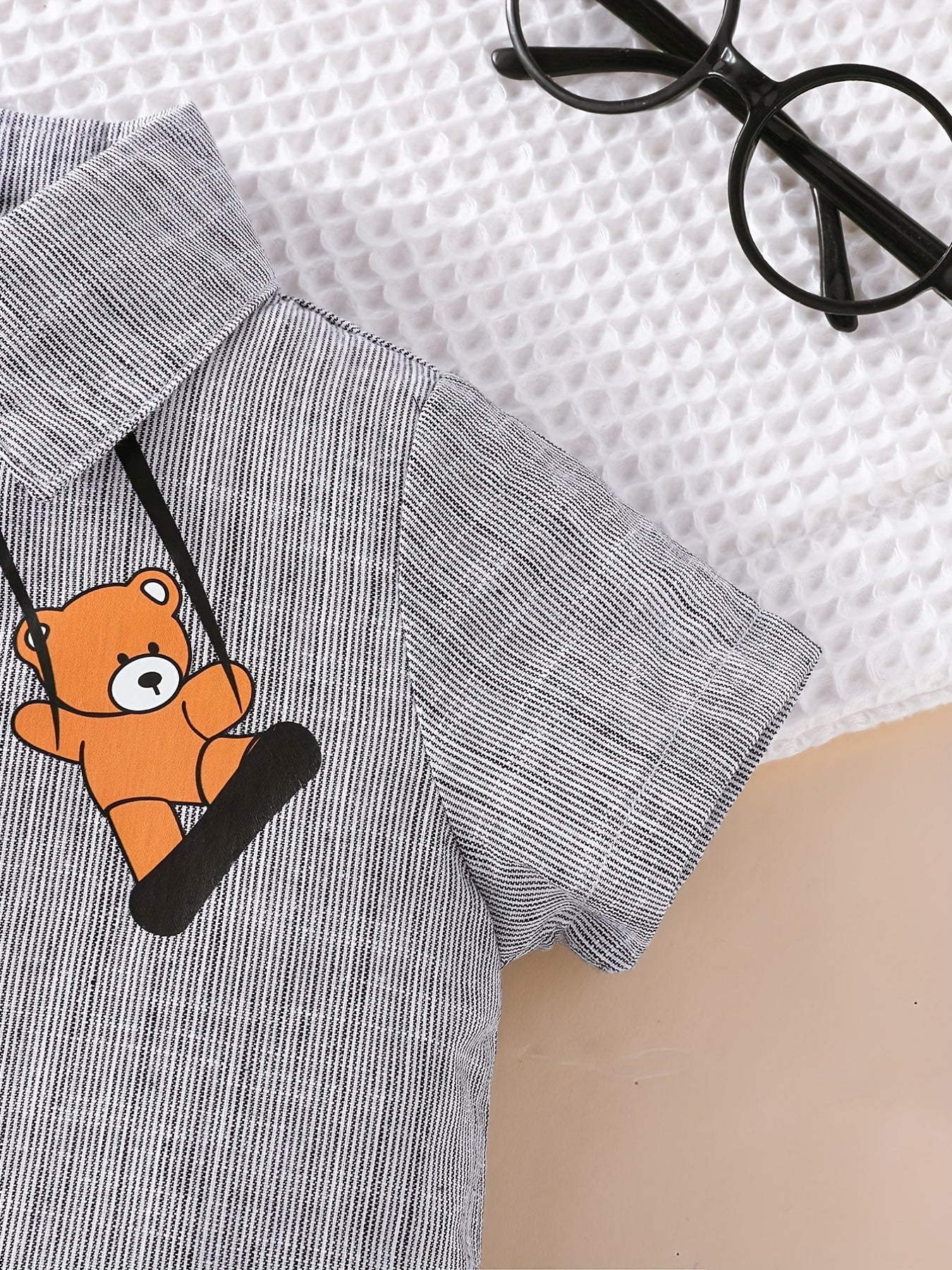 Bear Print Toddler Boys Shirt Short Sleeve Top