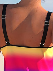 Colorblock Rainbow Stripe Tankini Set