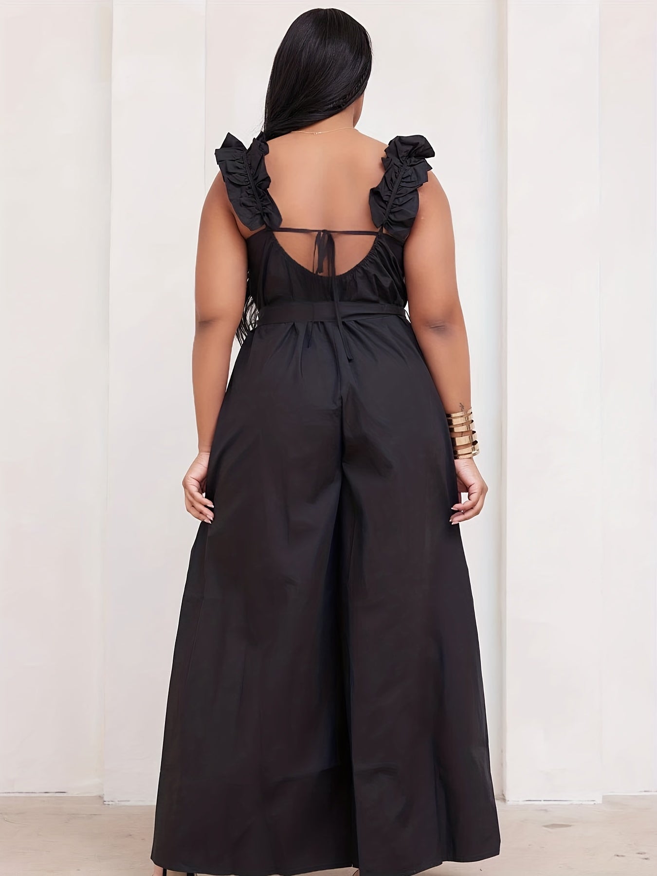 Ruffle Trim Wide Leg Jumpsuit