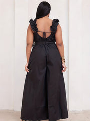 Ruffle Trim Wide Leg Jumpsuit