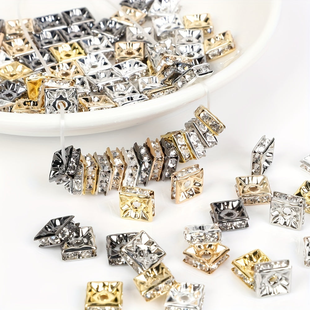 50pcs Mixed Square Rhinestone Crystal Beads for DIY Jewelry Making