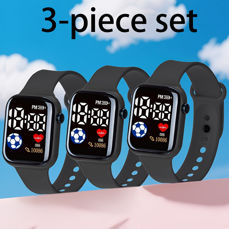 3pcs Football Themed Digital Watches Set