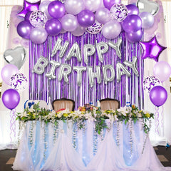 29pc Purple & Silver Birthday Balloon Set with Fringe Curtain
