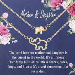 2pcs Silver Elephant Pendant Necklace, Gift For Mom And Daughter