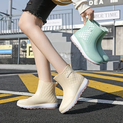 Stylish Mid-Calf Rain Boots Waterproof Warm Rain Shoes