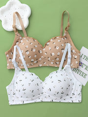 2pcs Floral Print Adjustable Strap Teen Bras