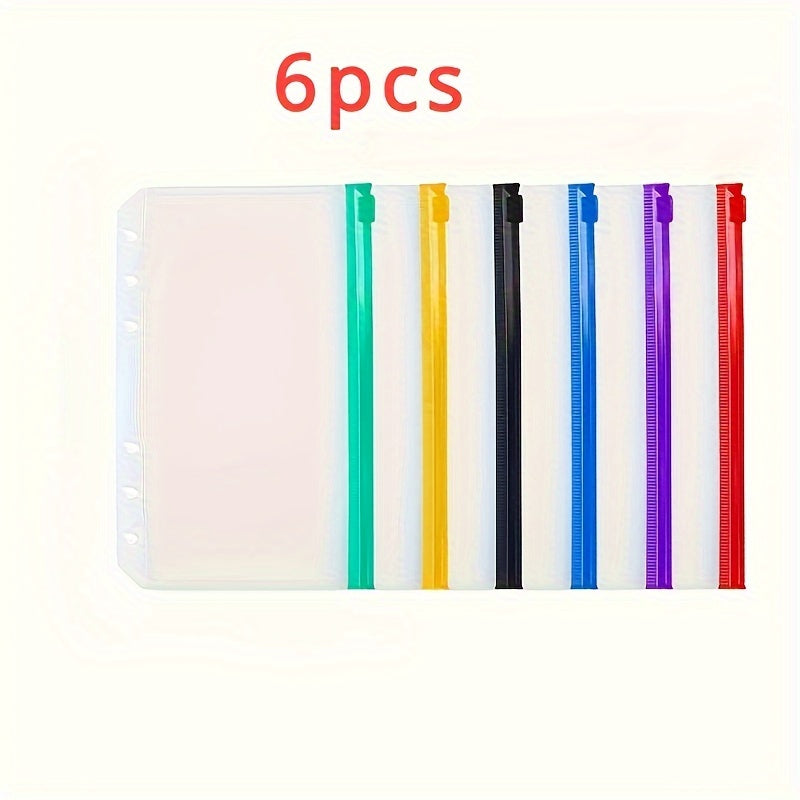 12pcs A6 A5 Coloured 6 Hole Zipper Cash Envelopes Waterproof PVC Loose Leaf Bags