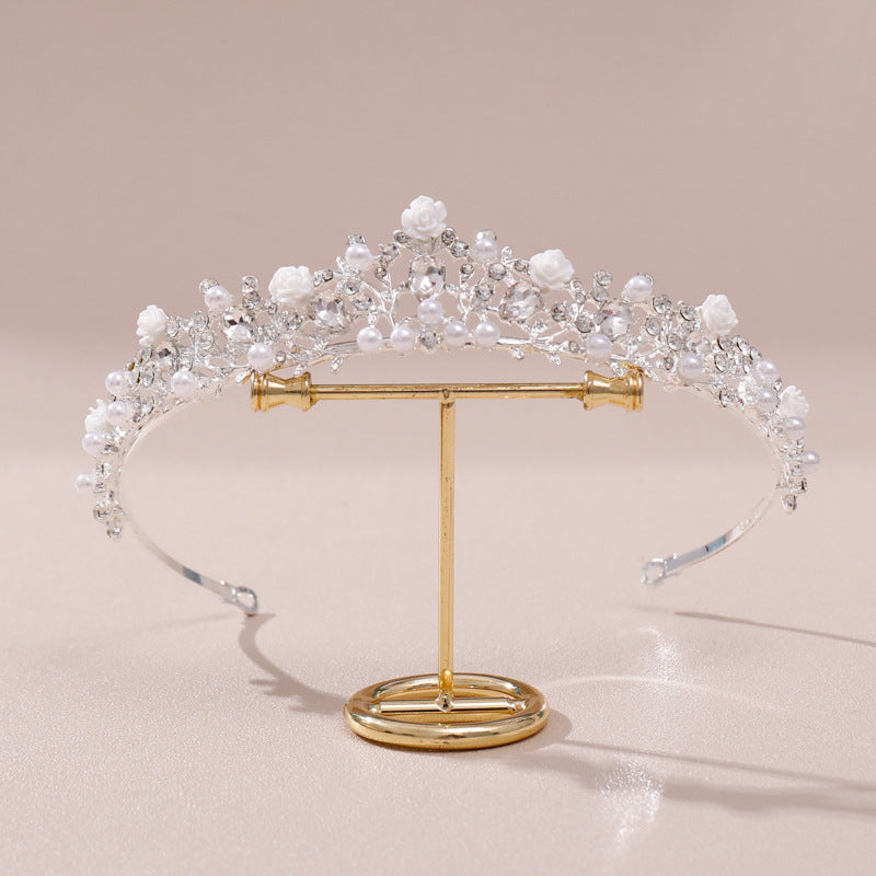 Silvery Rhinestone Faux Pearl Headband Flower Head Hoop Bridal