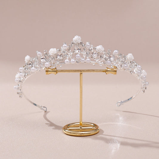 Silvery Rhinestone Faux Pearl Headband Flower Head Hoop Bridal