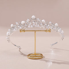 Silvery Rhinestone Faux Pearl Headband Flower Head Hoop Bridal