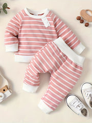 Diagonal Street Ribbed Collar Long Sleeved Top Baby Boy's 2pc Set