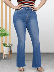 High Rise Flared Leg Jeans with Fringe Trim