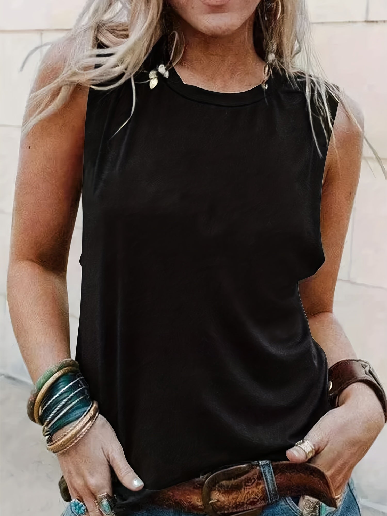Sleeveless Crew Neck Tank Top for Women