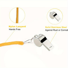 2PCS Stainless Steel Whistle With Lanyard for Emergency Football Basketball