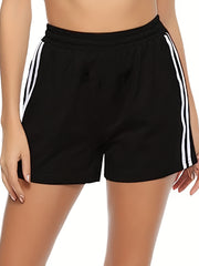 Sporty Plus Size Stripe Print Elastic Waist Shorts