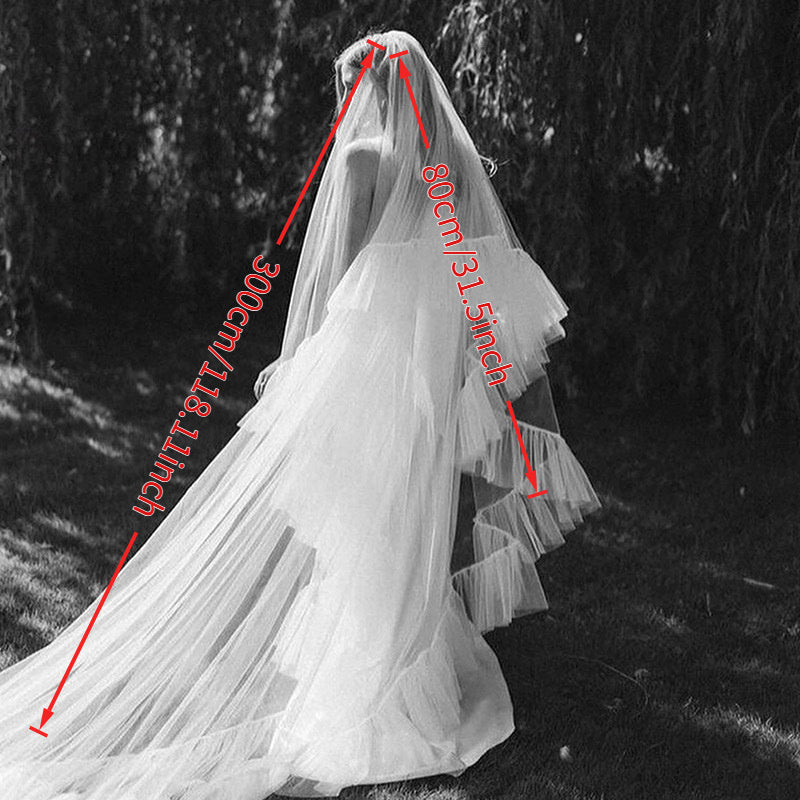 Lace Veil with Ruffles and Long Train Cloud Edged Double Layer