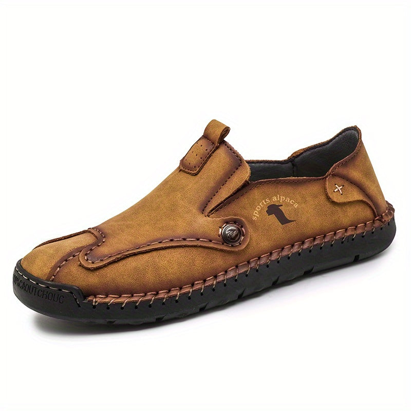 Men's Leather Loafer Shoes Comfy Stitch Detail Slip On Shoes