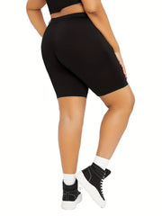 Sporty Shorts Women's Plus Solid High Rise Biker Shorts