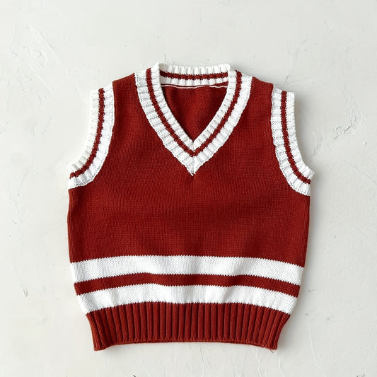 Baby Knitted Vest Kids Cotton Striped V Neck Sweater Top