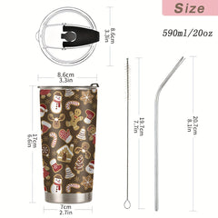 Christmas Printed Stainless Steel Tumbler 590ml with Straw