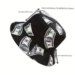 US Dollar Pattern Printed Basin Hat Men's And Women's Street Hip hop Sun Hat