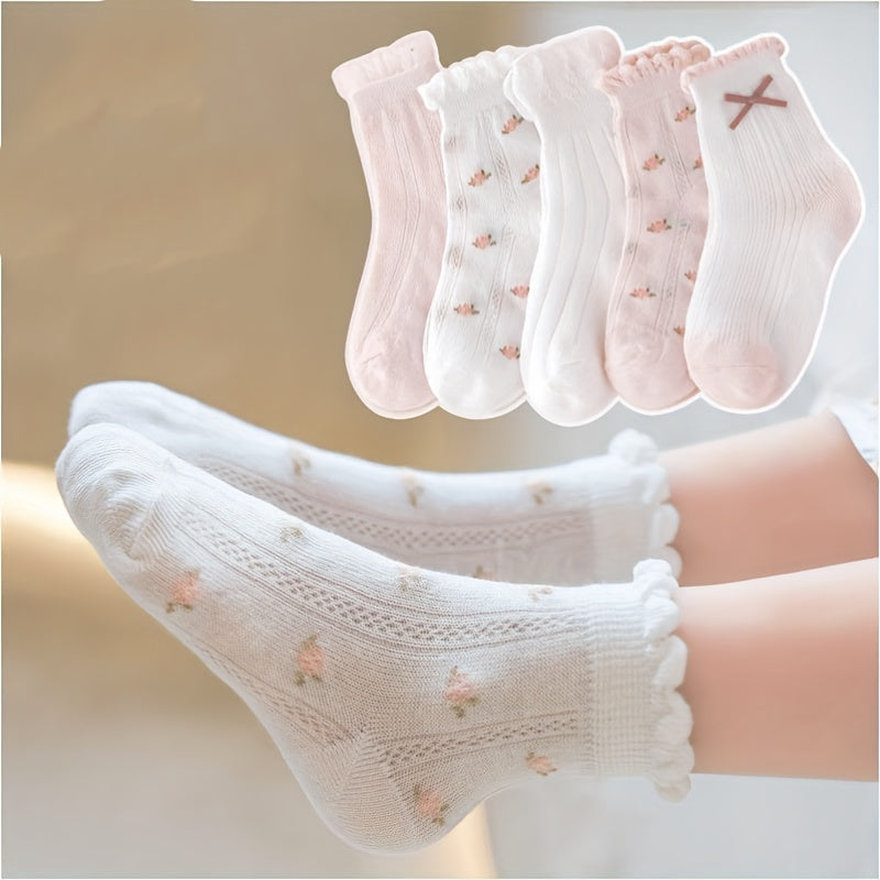 10 Pairs Girls Flower Strawberry Bow Crew Socks