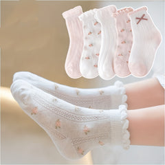 Girls Kids Flowers Pattern Socks Breathable Comfy Socks Spring Summer Children's