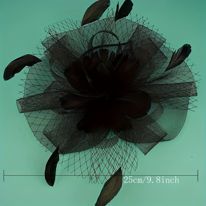 Mesh Flower Feather Head Hoop for Tea Party Horse Race