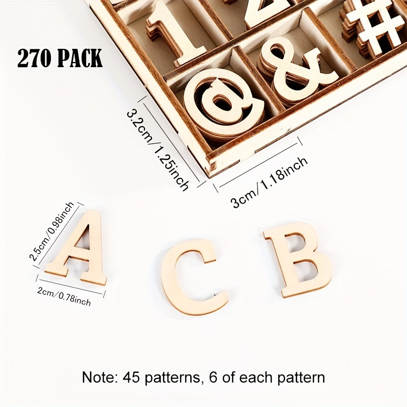 270 Pieces Wooden Alphabet Letters and Numbers with Symbols in Storage Tray