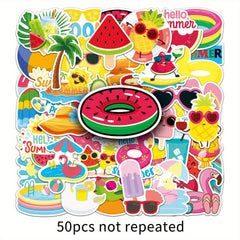 50pcs Summer Romance Stickers Vintage Vinyl Decals for DIY Luggage & Party