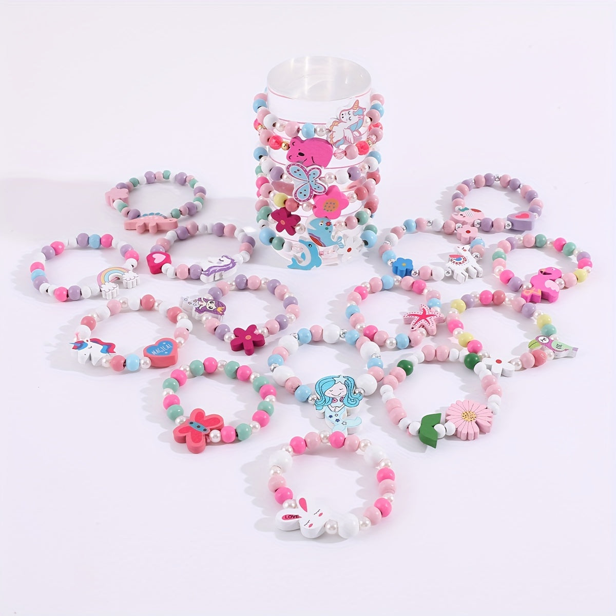 20pcs Beaded Mermaid & Unicorn Bracelet Set for Girls Holiday Party