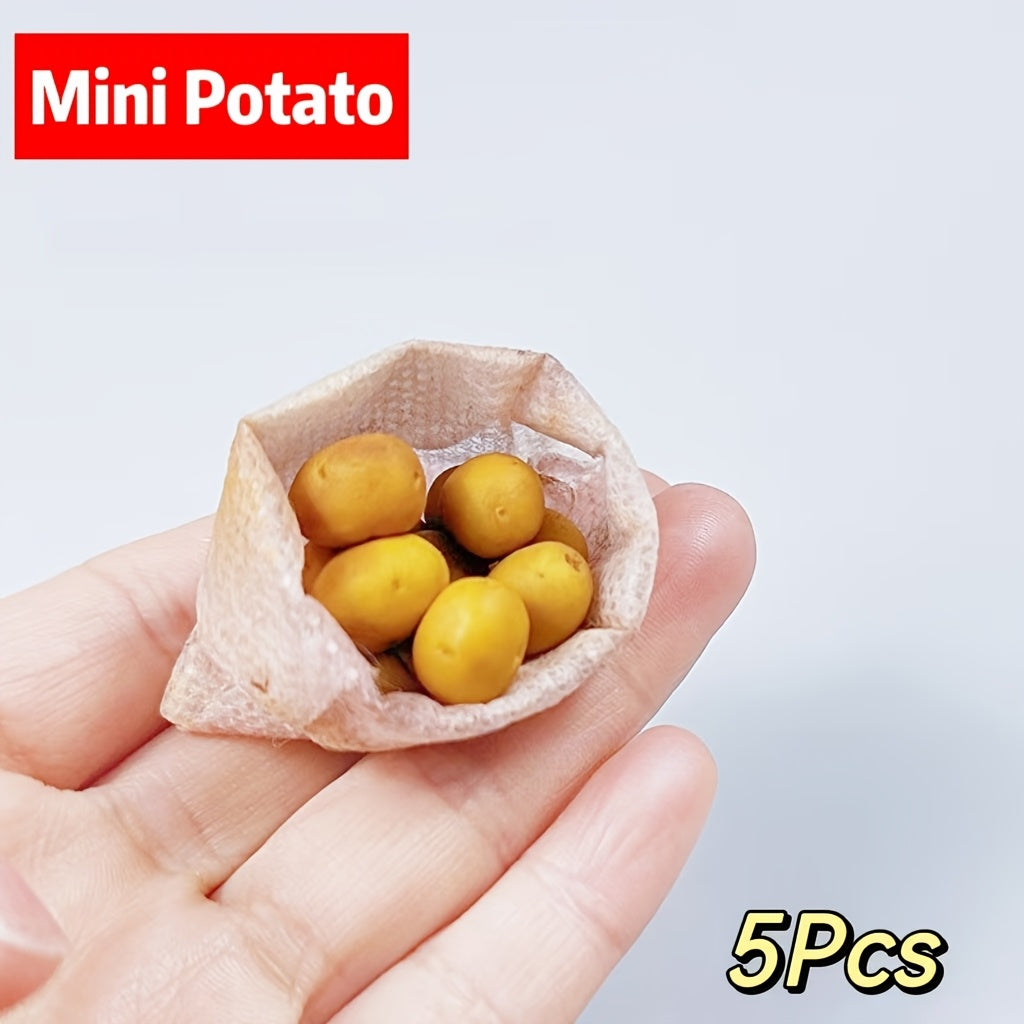 5pcs Mini Potato Set for 1:12 Dollhouse ABS Material Yellow Fantasy Themed