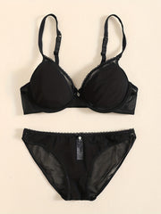 Push Up Lace Mesh Bra & Panties Lingerie Set