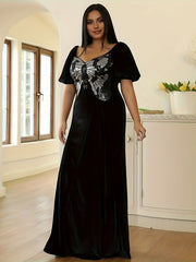 Glitter Butterfly Velvet Maxi Formal Dress