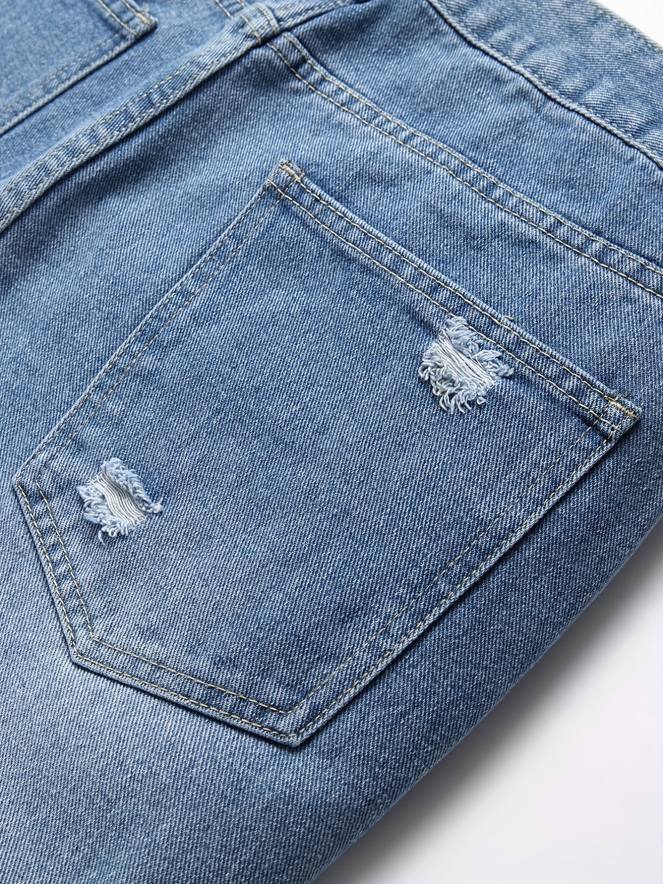 Men's Distressed Denim Pants Straight Leg Ripped Cotton Jeans