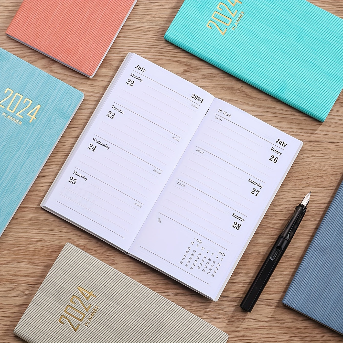 English Schedule Book for Students and Office - Leather Daily Planning Notebook