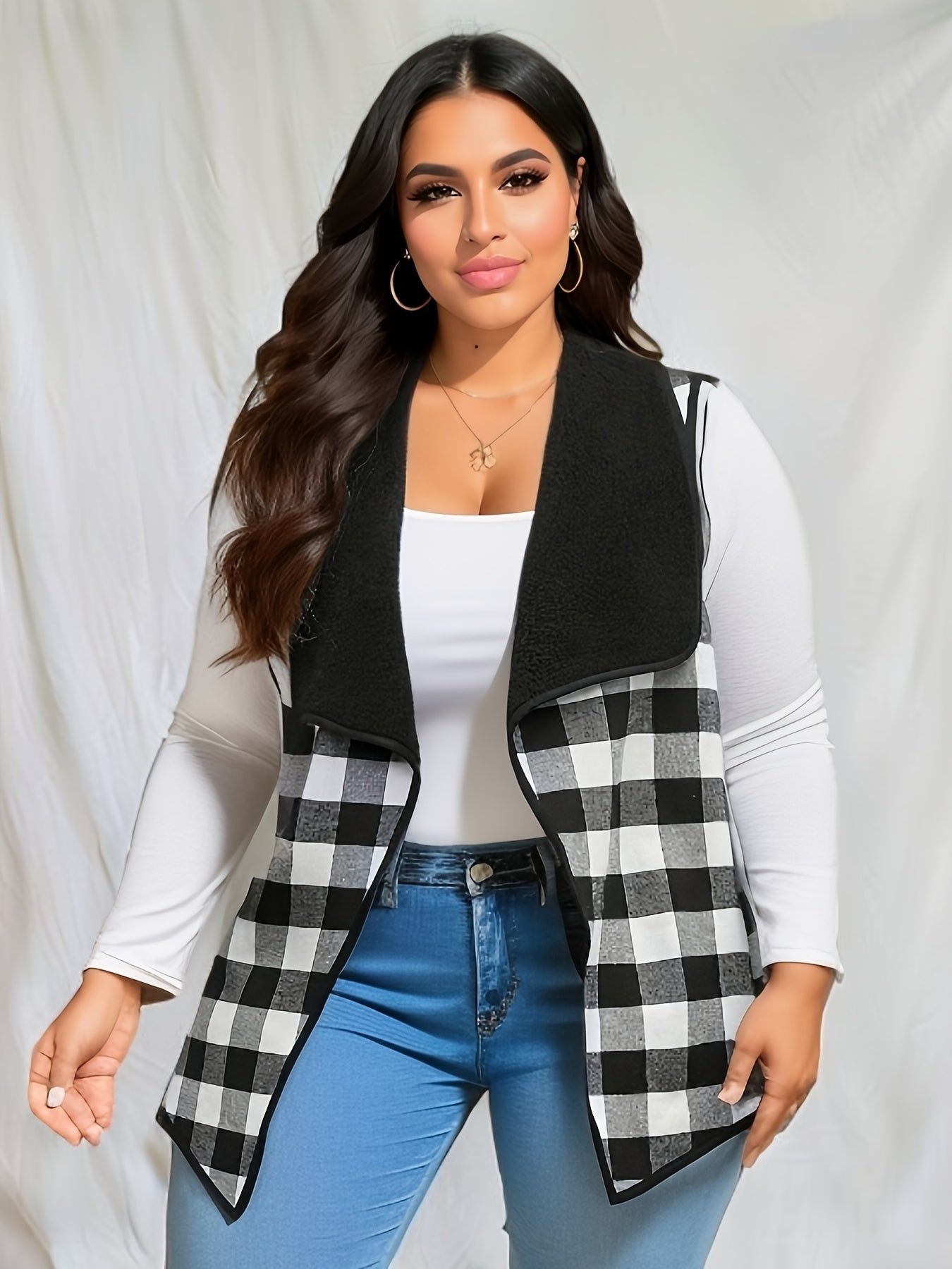 Colorblock Gingham Knit Vest