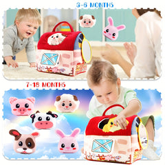 Barn with Stuffed Farm Animals Rattle Crinkle Paper Mirror Toys for Kids