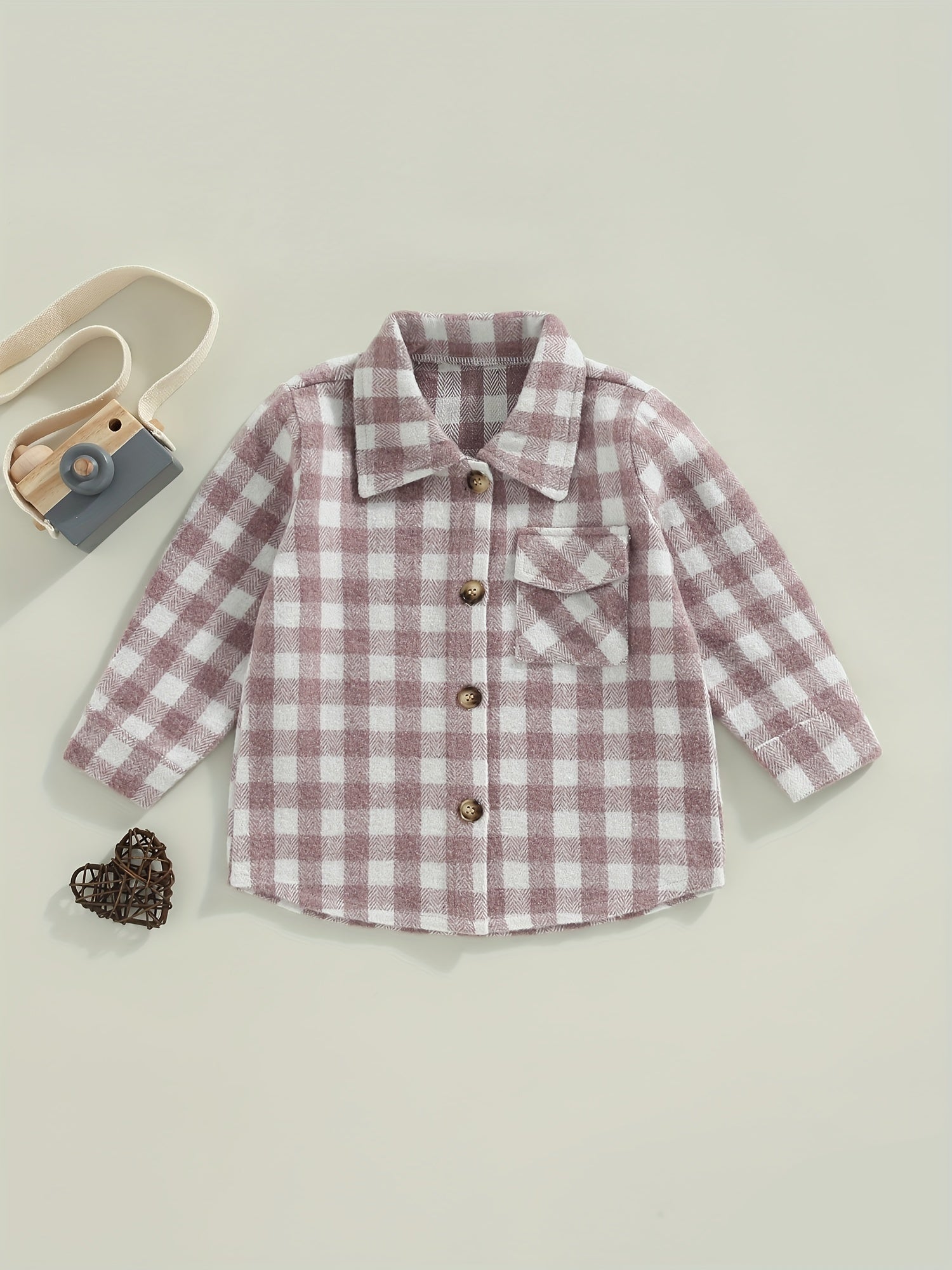Plaid Button Pocket Long Sleeve Shirt for Toddler Girls