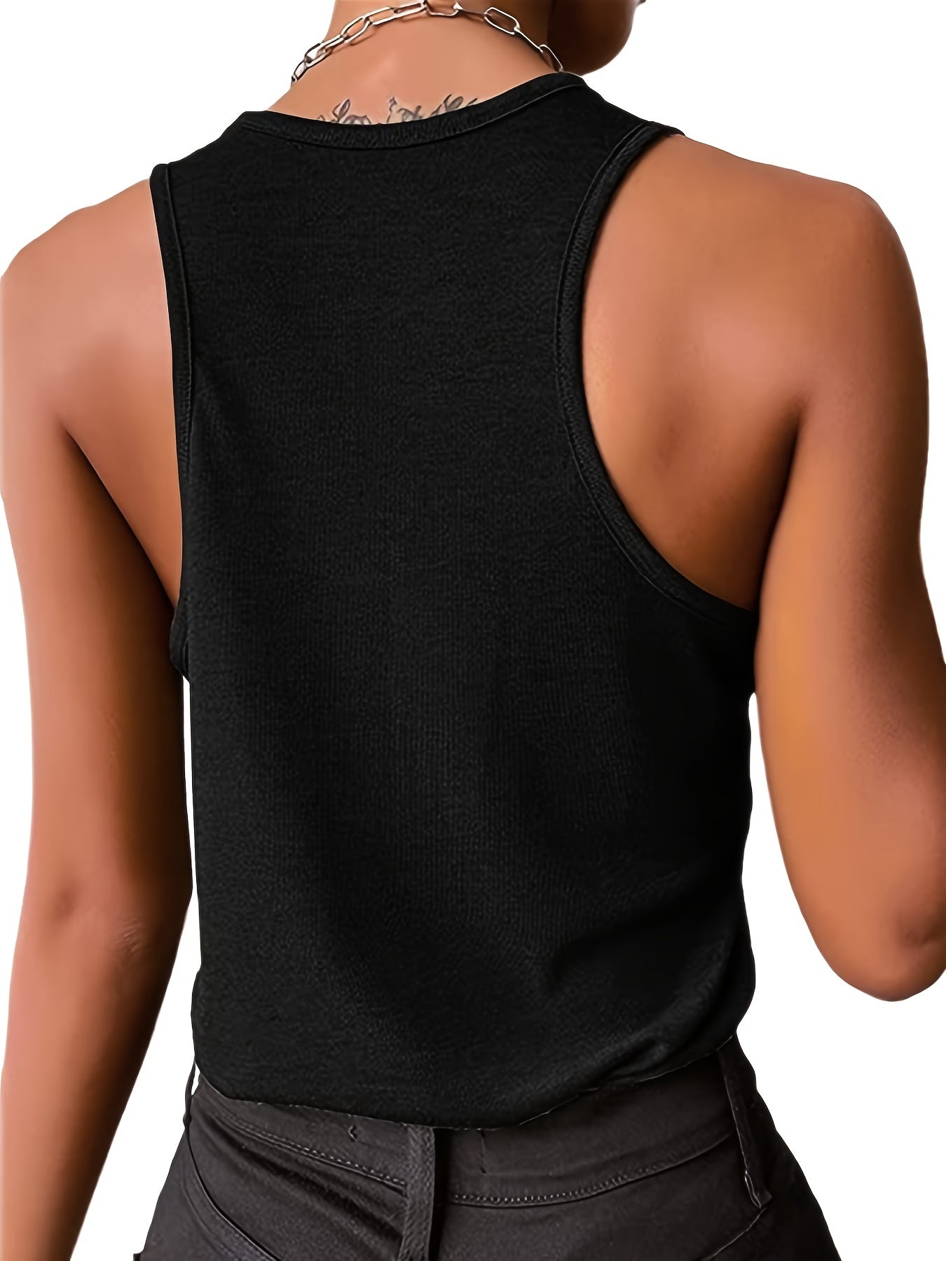 Solid Sleeveless Button Tank Top Loose Stretch Tank Top