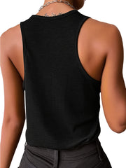 Solid Sleeveless Button Tank Top Loose Stretch Tank Top